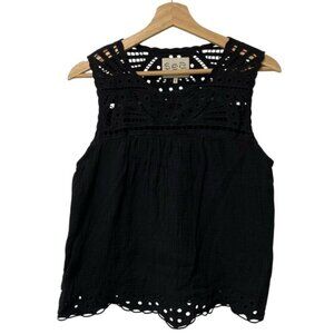 Sea New York Black Cotton Blouse Size 6 — 100% Cotton